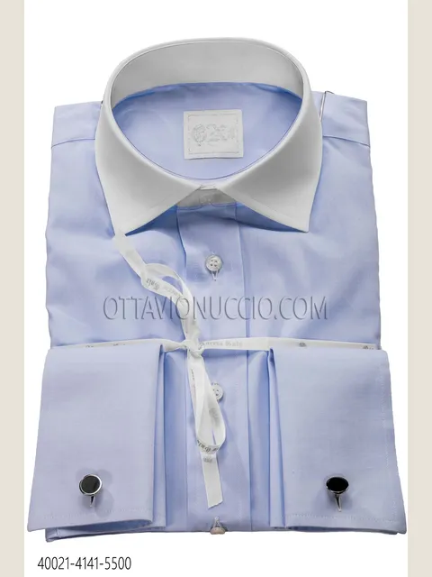 Sky Blue Cotton Shirt with Contrast Collar