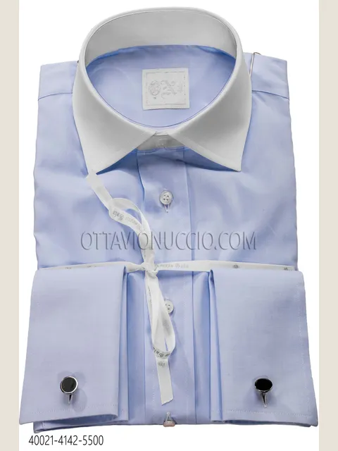 Sky Blue Cotton Shirt with Contrast Collar