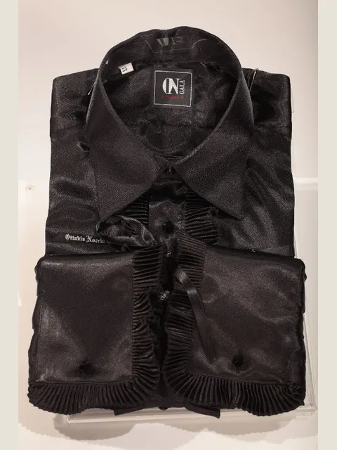 Black satin shirt with pleating