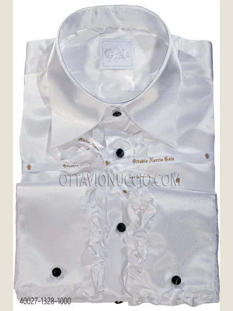 White Satin Shirt with Ruffles