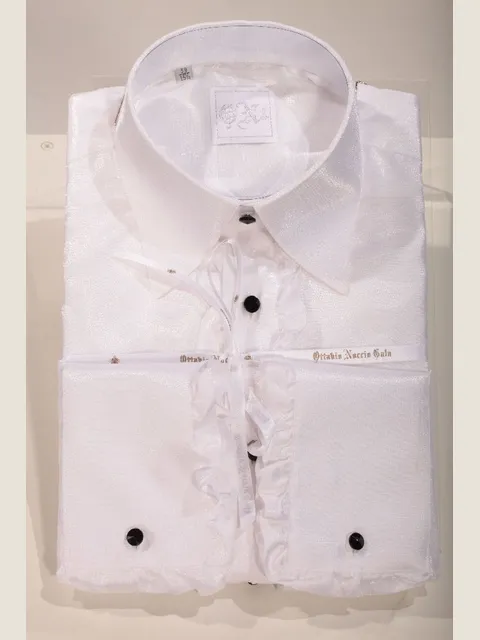White Lurex Shirt with Ruffles