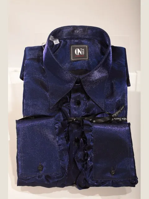 Electric blue lurex shirt with ruffles