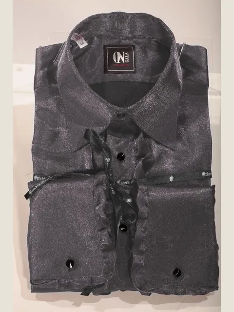 Grey lurex shirt with ruffles