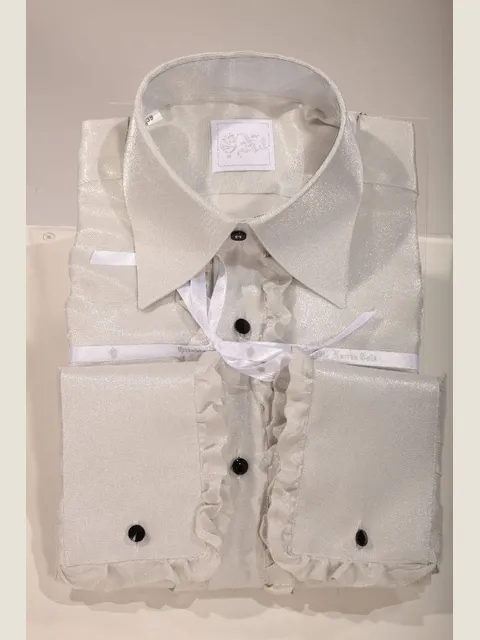 Pearl grey lurex shirt with frill