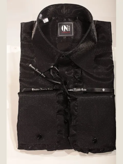 Black lurex shirt with ruffles
