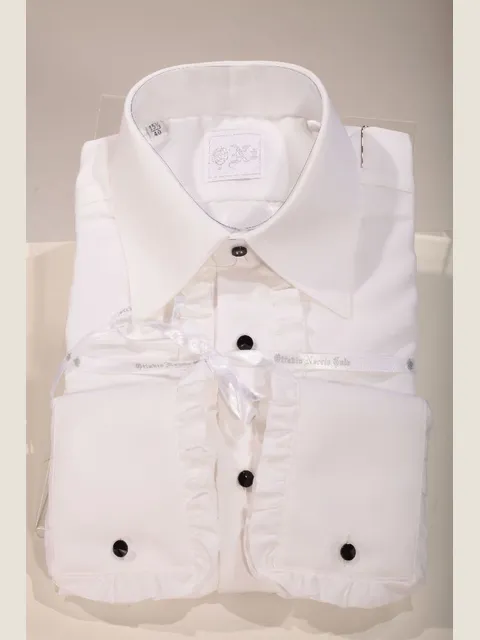 Shirt with frill in white microfibre