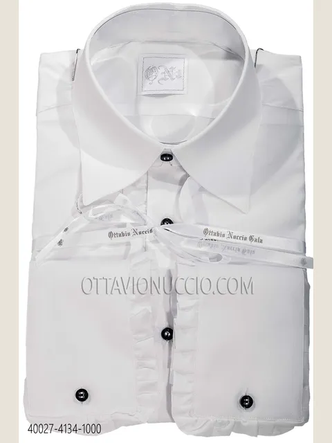 White Satin Shirt with Ruffles