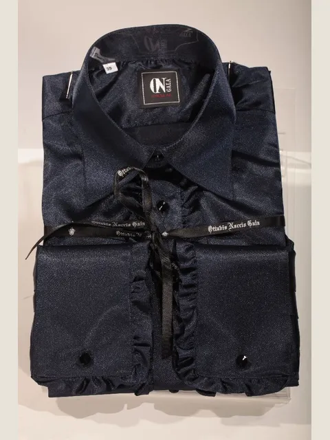Blue satin shirt with ruffles