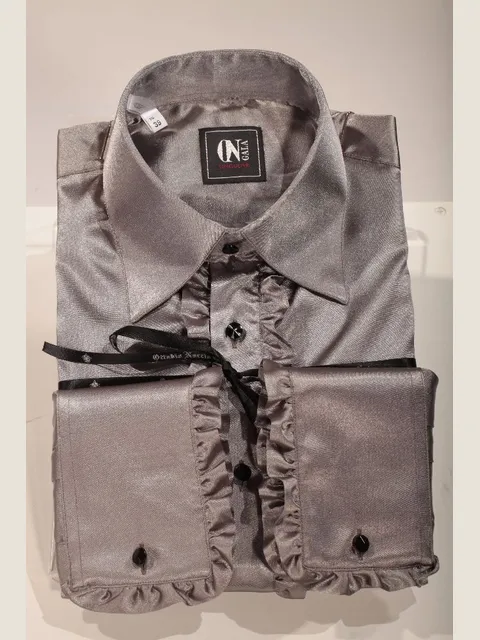 Grey satin shirt with ruffles