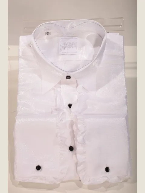 White Lurex Shirt with Ruffles