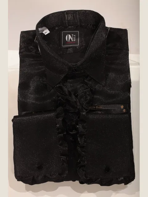 Black lurex shirt with frill