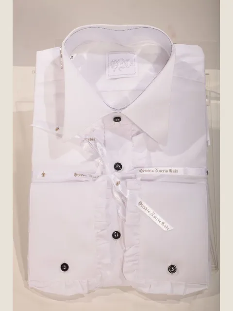 White Satin Shirt with Ruffles