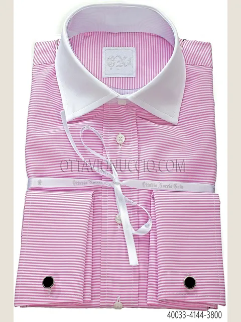 Pink Striped Cotton Shirt with Contrast Collar