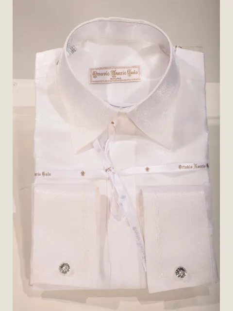White Lurex Shirt with pearl floral Embroidery