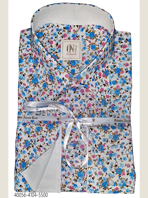 Cotton Shirt with Sky Blue Liberty Print and Contrast Details