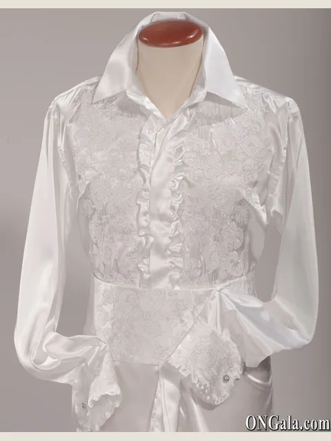 Shirt with classic collar in natural white, embroidered
