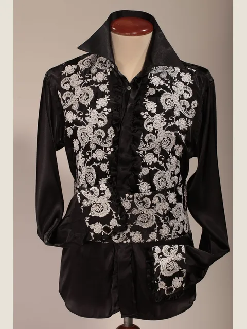 Embroidered Black Shirt with Classic Collar