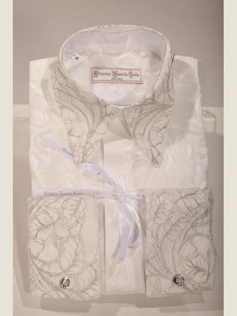 White Shirt with Silver-Tone Lace