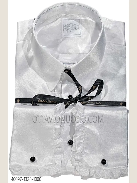 White Satin Shirt with Ruffles
