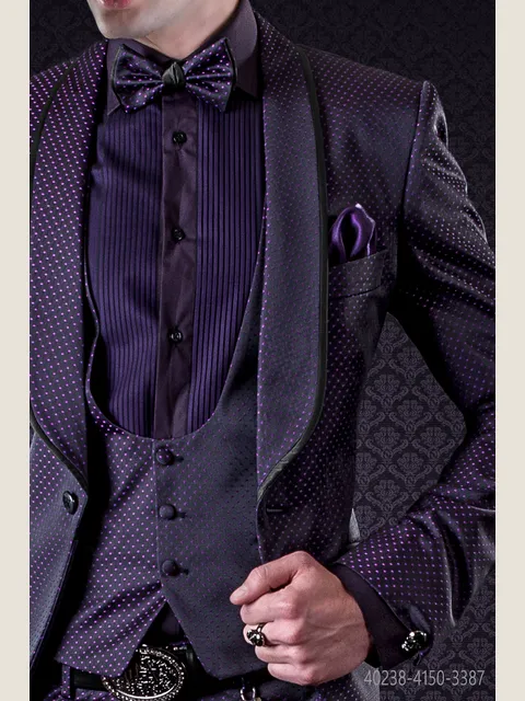 Purple and black tuxedo shirt with plissé