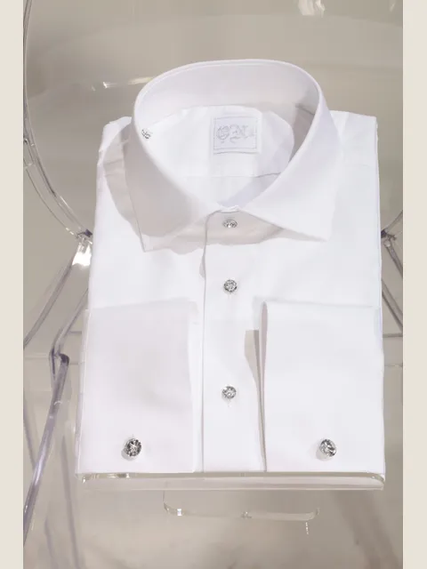 White Tuxedo shirt in cotton with piqué
