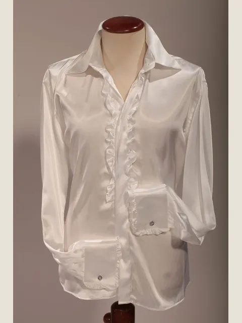 Ivory Satin Shirt with Ruffles