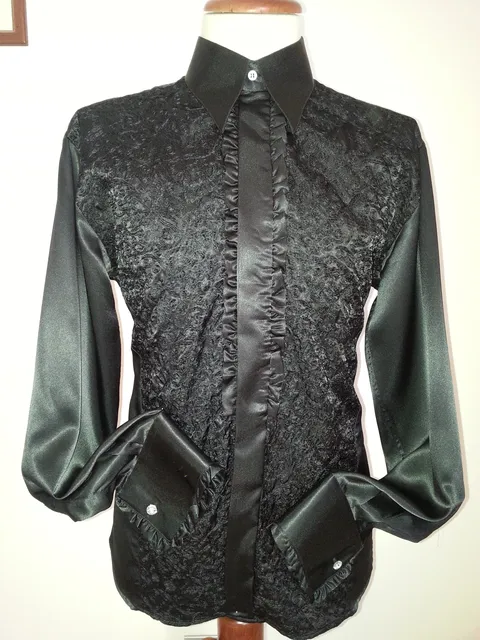 Embroidered Black Shirt with Ruffles
