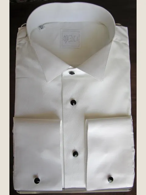 White cotton Tuxedo shirt with wing collar and piqué bib