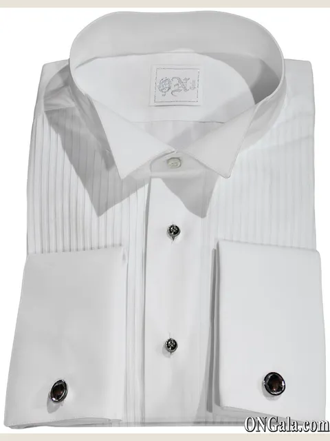 White Cotton Tuxedo Shirt with Pleats and Wing Collar