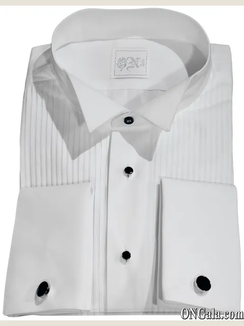 White Cotton Tuxedo Shirt with Pleats and Wing Collar