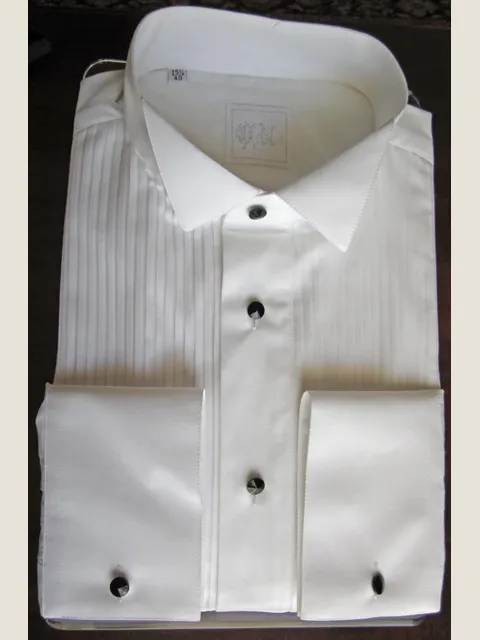 White Cotton Tuxedo Shirt with Pleats and Wing Collar