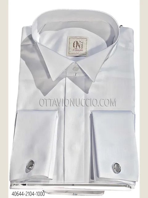 White Cotton Shirt with Wing Collar and Double Cuffs