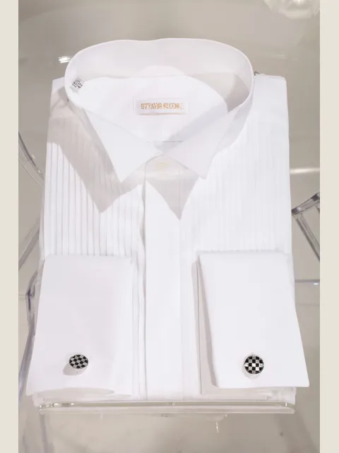 White Cotton Tuxedo Shirt with Pleats and Wing Collar