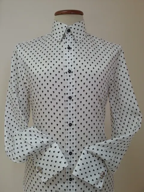 White shirt with black skull print and cufflinks