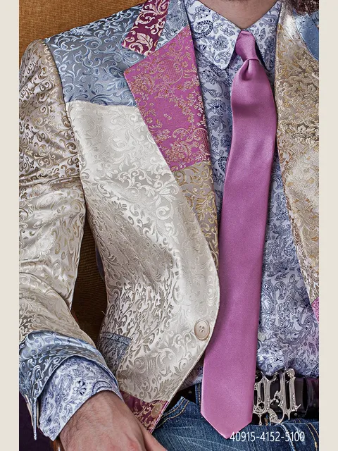 White shirt with blue paisley print