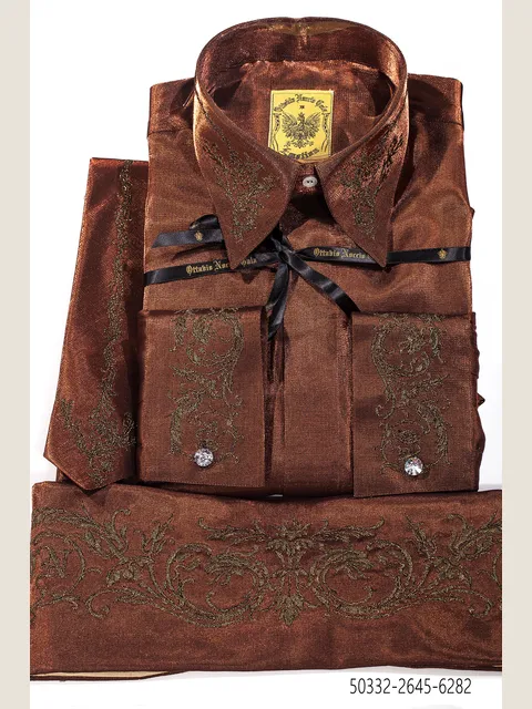 Brown Lurex Shirt, Tie and Cummerbund Set with Embroidery