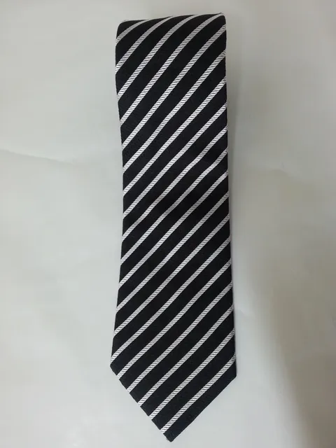 Striped Silk Tie and Handkerchief Set in Black and Grey