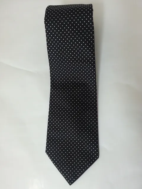 Tie and Handkerchief in black silk with small polka dots