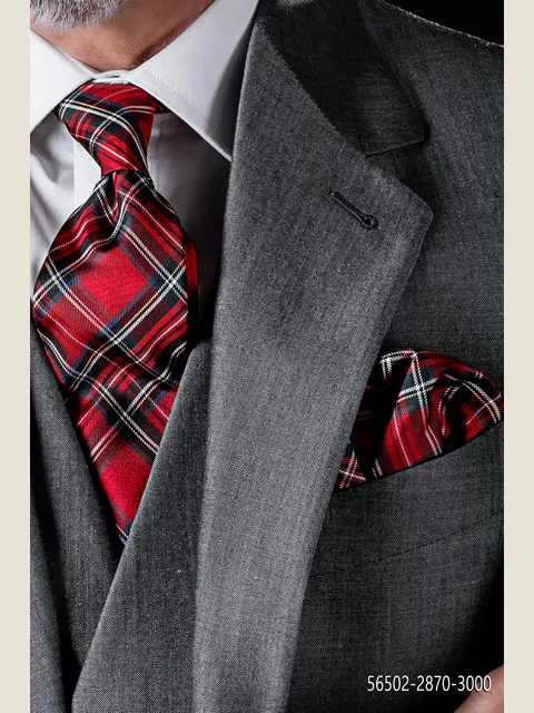 Red tartan tie and handkerchief set
