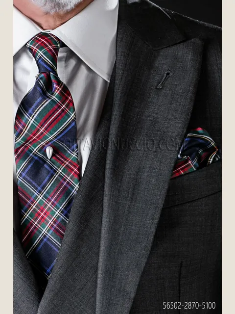 Tartan silk tie and handkerchief set