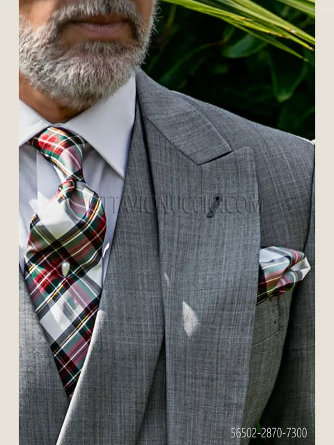 Tartan silk tie and handkerchief set