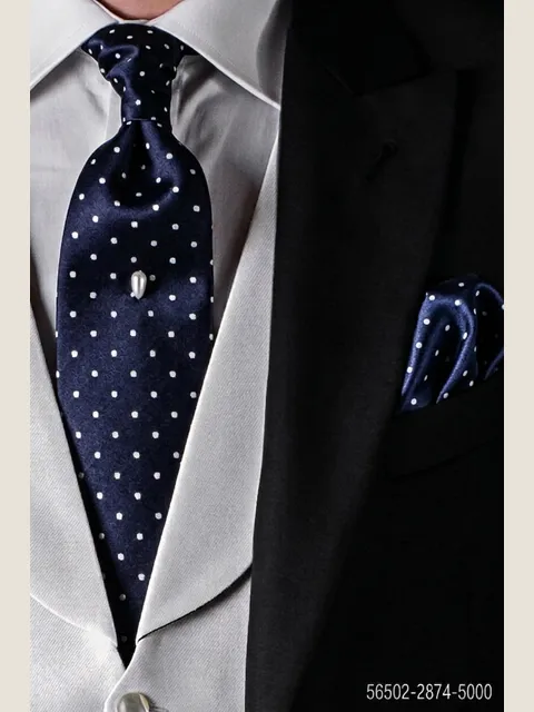 Tie and Handkerchief in blue silk with white polka dots