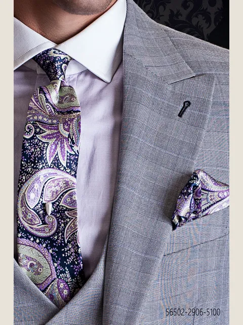 Tie and Handkerchief in blue Paisley silk