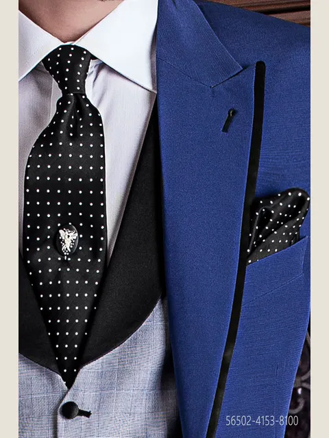 Black tie with white polka dots and handkerchief