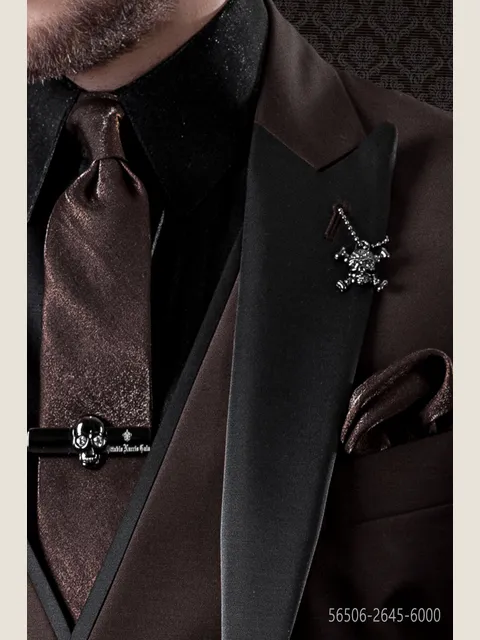 Slim tie and handkerchief in brown lurex