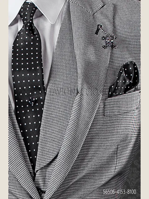 Black slim tie with white polka dots and handkerchief