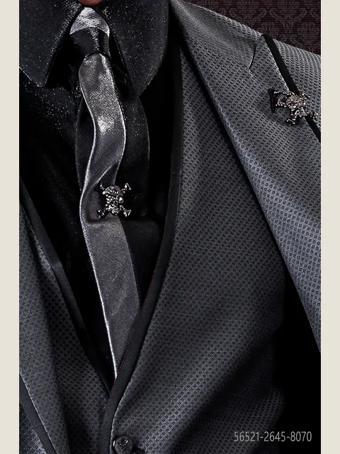 Two-tone slim tie in black and grey lurex with handkerchief