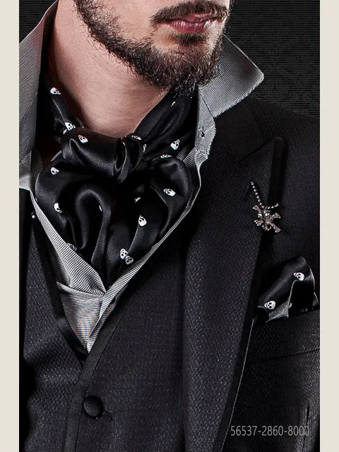Black silk scarf with white skulls