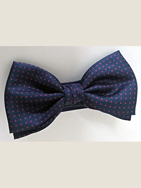 Bow tie and Handkerchief in silk with blue ground and red polka dots