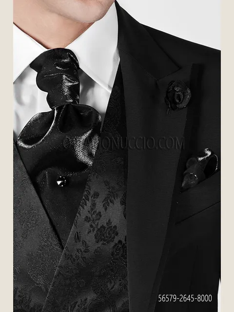 Black Lurex Cravat and Handkerchief Set